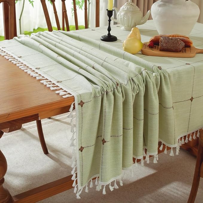Pahajim Rustic Linen Tablecloth Cotton Rectangle Table Cloth for Kitchen Dining with Tassel Plaid Waterproof Tablecloths Rectangle/Oblong,55''x79'',4-6 Seats