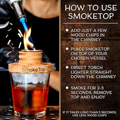 SmokeTop Cocktail Smoker Kit 5 Pack - Old Fashioned Chimney Drink Smoker for Cocktails, Whiskey, & Bourbon With 2oz Sample Wood Chips - by Middleton Mixology