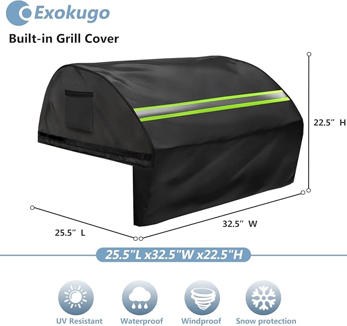 Built in Grill Cover for Bull 30-Inch grill heads - Heavy Duty 600D with Reflective Strips and Plush Lining,Protects the built in grill while enhancing its visual appeal, 25.5"L x32.5"W x22.5"H,Black