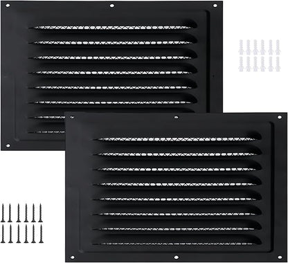 2pcs Attic Vent Soffit Vent Aluminum Wall Vent Metal Shed Vent Square Vent Louver Vent Grille with Built-in Insect Screen for Exterior Door House Attic Garage Ceiling (Black 12" x 8"-2 Pack)