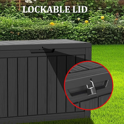 180 Gallon Resin Deck Box, Waterproof Outdoor Storage Box for Patio Furniture, Garden Tools, and Pool Accessories, Lockable UV-Resistant Storage Bin Bench Cabinet for Outside, Black