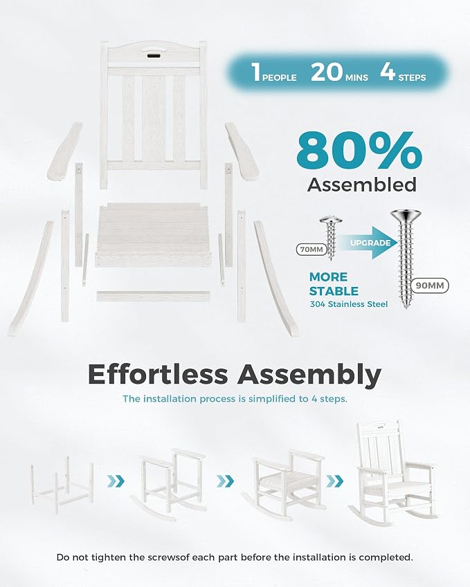 Oversized Outdoor Rocking Chairs Set of 8, 380lbs Heavy-Duty Large Patio Rocker - Image 9