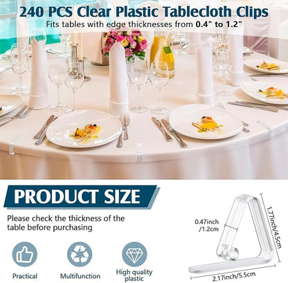 Wenqik 240 Pcs Tablecloth Clips Transparent Clear Plastic Table Cloth Holders Clips Table Cloth Clamps for Indoor Outdoor Birthday Home Wedding Camping Picnic Party Supplies