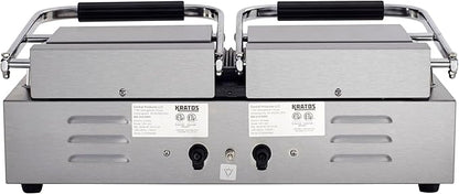 Kratos Commercial Electric Panini Sandwich Grill with Grooved Plates, 18.7" x 9" Cooking Surface, Commercial Countertop Panini Press, 120V, 3500W (29Y-023)