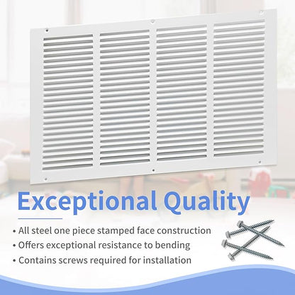 20"W x 12"H [Duct Opening Size] Steel Return Air Grille, Air Return Vent Cover for Ceiling and Sidewall - HVAC Air Vent Covers - [Outer Dimensions: 21.75"W x 13.75"H]