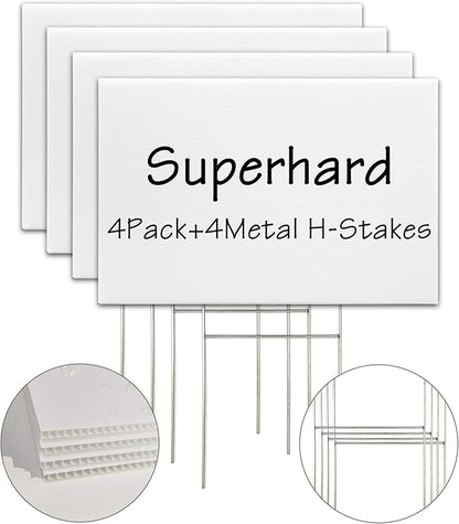 Blank Yard Lawn Signs, 4 Pack 18 x 12 Inches White Plastic For Happy Birthday,Garage Sale, Rent, Guidepost Decorations, Blank Lawn Signs With Stakes