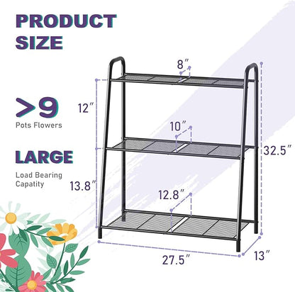 3-Tier Corner Plant Stand, Metal Black Flower Pot Rack, Indoor Outdoor Heavy - Image 2