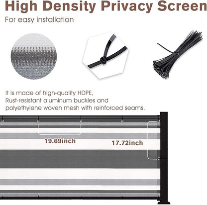 SUNNY GUARD 3'x16' Balcony Deck Privacy Screen Fence, Apartments Railing Screen Heavy Duty Wind Screen for Outdoor,Backyard,Patio Privacy(Silver Gray White Stripes