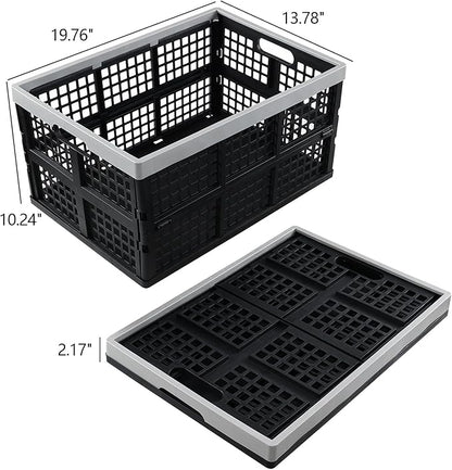 3 Pack 42 L Large Plastic Collapsible Storage Crates, Stackable Folding Milk Crate, Black