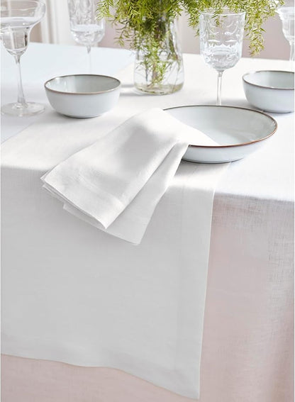 Solino Home Linen White Table Runner 90 Inches Long - 100% Pure Linen 16 x 90 Inch Table Runner for Valentines, Spring, Easter - Sonoma