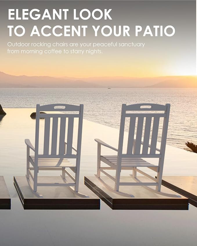 Outdoor Rocking Chair Set of 6, All-Weather Resistant Poly Lumber Rocker Chair - Image 6