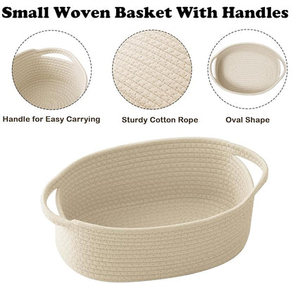Gift Basket with Gift Bag and Ribbons,Small Rope Woven Shelf Storage,Baskets for Gifts Empty,Birthday,Baby Shower,Decorative Organizer Box with Handles(Cream)