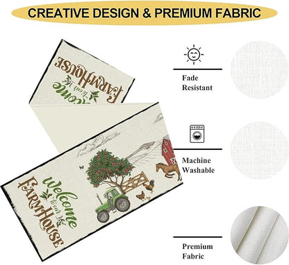 Farmhouse Horse Table Runner, Rustic Rooster Truck Tree Butterfly Animals Coffee Table Center Decor for Family Kitchen and Living Room Outdoor Country Holiday Party Table Decorations, 13" X 36"