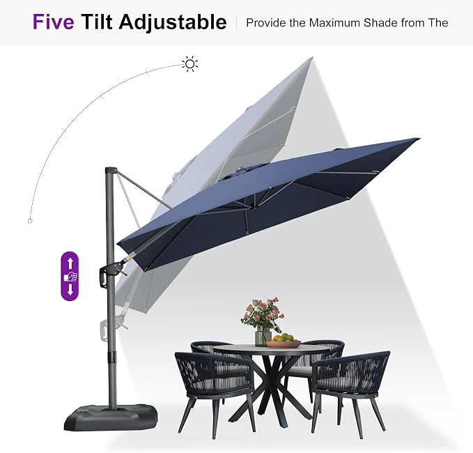 PURPLE LEAF Umbrella with Base & Cover 9' x 9' Custom Height Control Navy | - Image 8