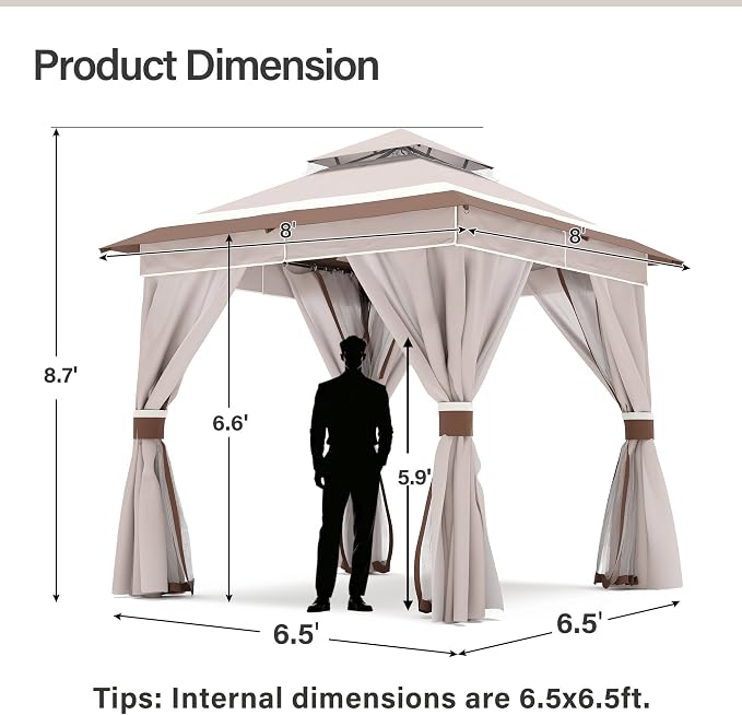 8'x8' Outdoor Gazebo, Metal Frame Heavy Duty Patio Canopy Tent Shelter - Image 2