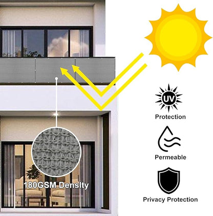 Eden's Decor Balcony Privacy Screen Grey 2'6"x 16' Cover Mesh Windscreen Weather-Resistant UV Protection for Backyard Deck, Patio, Balcony, Pool, Porch, Fence, Railing, Gardening