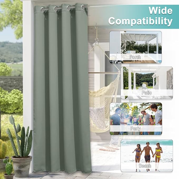 NICETOWN 2 Panels Sage Green Blackout Outdoor Curtains - Image 6