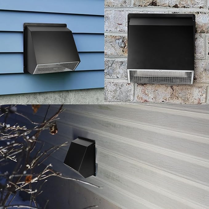 10 Inch Hooded Wall Vent with Screen and Damper,Outdoor Wall Exhaust Vent Cover Cap for Kitchen Range Hood HVAC Duct Dryer Ventilation&Outside Exterior Mount,Galvanized Steel,Black