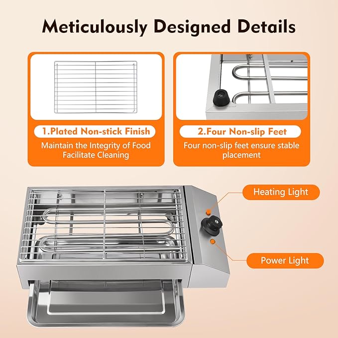 1800W Electric Griddle Flat Top Grill Hot Plate BBQ, Commercial and Home use Stainless Steel Barbecue Griddle Smokeless Cooking Barbecue with Adjustable Temperature for Indoor/Outdoor, Camping