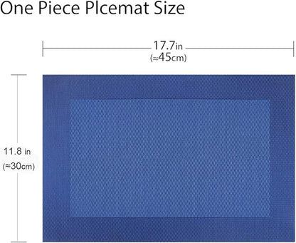 Vinyl Placemats Heat-Resistant Table Mats Washable Easy Clean Plastic Placemats for Dining Table Set of 4(Blue)