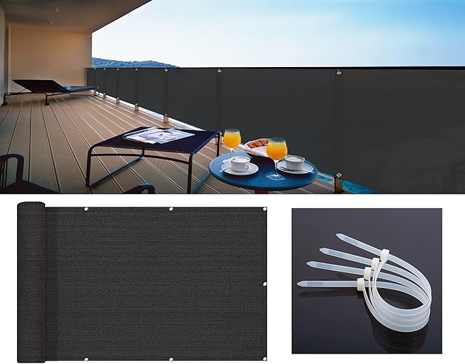 LOVE STORY 2.5' x 10' Black Balcony Screen Privacy Fence Cover UV Protection (HDPE) Weather-Resistant 3 FT Height Shield for Deck, Patio, Backyard, Outdoor Pool, Porch, Railing