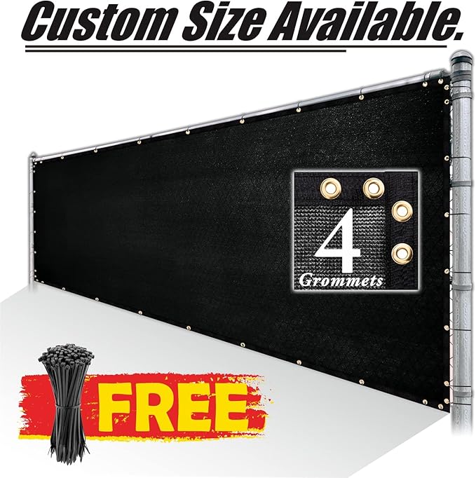 Royal Shade Custom Size 4' x 121' Black Fence Privacy Screen Windscreen Cover Netting Mesh Fabric Cloth - Cable Zip Ties Included (We Make Custom Size)