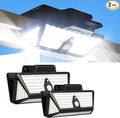 Large Clip on Solar Lights Outdoor, 208 LEDs 1000Lum Bright Solar Security Light with Motion Sensor, 3 Ways -Mount, Portable Solar Outdoor Lights for Fence Gutter Garage Yard (2Pack)