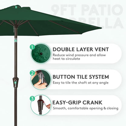 JEAREY 9FT Outdoor Patio Umbrella, Market Umbrella, Dark Green | Outdoor Table - Image 2