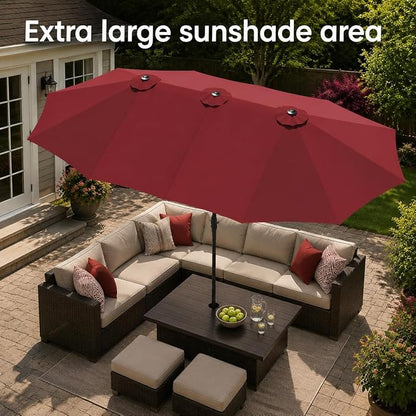 15ft Red Patio Umbrella with Base Included, Rectangle Double Extra Large Table - Image 3
