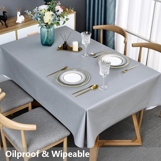 TruDelve Plastic Table Cloth for Rectangle Tables Grey Vinyl Tablecloth Waterproof Wipeable Oilcloth Tablecloths for Parties Dining Table Cover (54'' x 108'', Pure Gray)