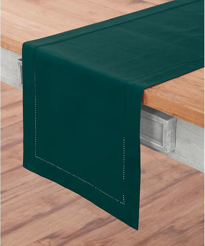 Solino Home Cotton Linen Dark Green Table Runner 72 Inches Long - Hemstitch Table Runner 14 x 72 Inch for Dresser, Dining, St Patricks Day
