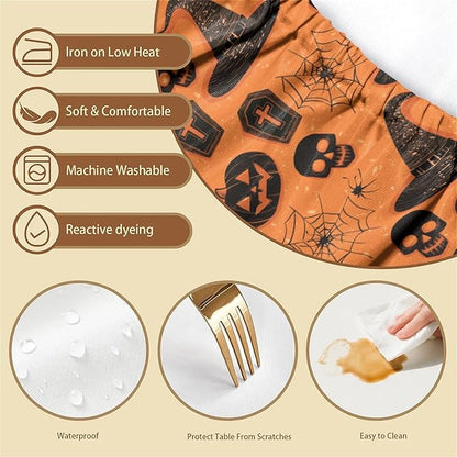 Rectangle Table Cloth Cover Waterproof Elastic Fitted Polyester Fitted Tablecloths for 6 Foot Tables for Indoor,Picnic, Camping, Outdoor （72" x 30"，Halloween Tablecloth）