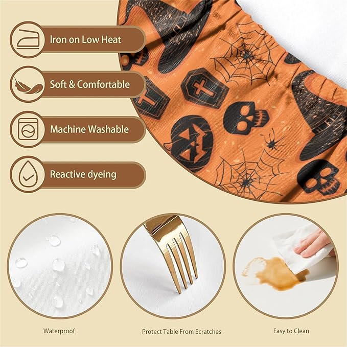 Rectangle Table Cloth Cover Waterproof Elastic Fitted Polyester Fitted Tablecloths for 6 Foot Tables for Indoor,Picnic, Camping, Outdoor （60" x 30"，Halloween Tablecloth）