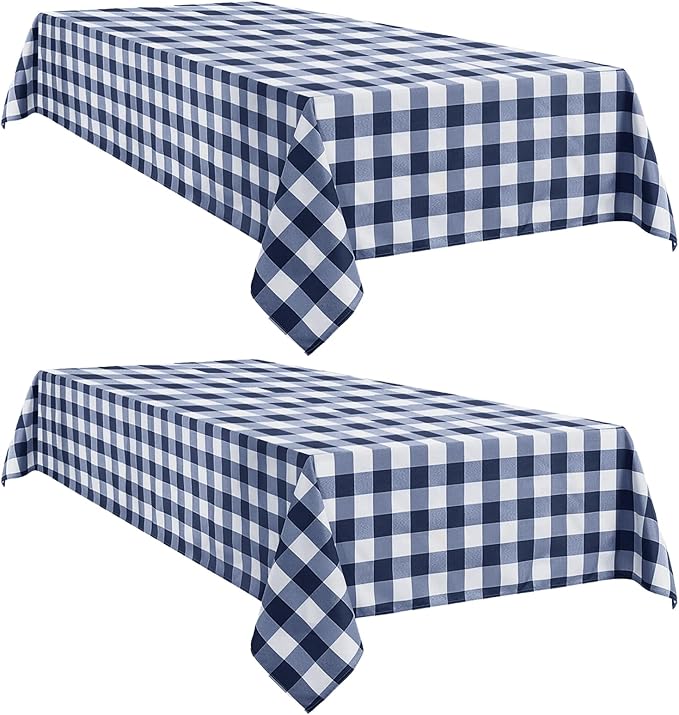 Softalker Gingham Checkered Tablecloth Rectangle - Outdoor Waterproof Buffalo Plaid Table Cloth, Stain Resistant Washable Table Cover for Picnic, Camping - Navy and White, 2 Pack - 54 x 78 Inch