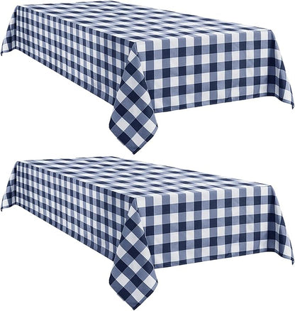 Softalker Gingham Checkered Tablecloth Rectangle - Outdoor Waterproof Buffalo Plaid Table Cloth, Stain Resistant Washable Table Cover for Picnic, Camping - Navy and White, 2 Pack - 54 x 78 Inch