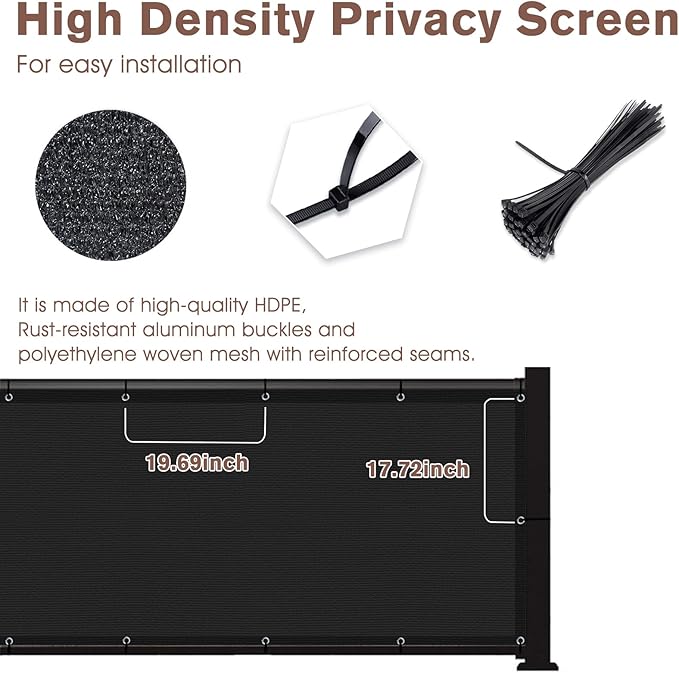 Sunny Guard Customized 2'6''x15' Black Balcony Privacy Screen,90% Shade Apartments Fence Cover,Heavy Duty Mesh Windscreen for Deck,Outdoor,Backyard,Patio
