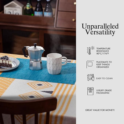 Placemats Set of 12 - Easy Clean Woven Vinyl Placemats for Dining Table, Indoor/Outdoor Place Mats, Washable PVC Table Mats（Teal Blue）