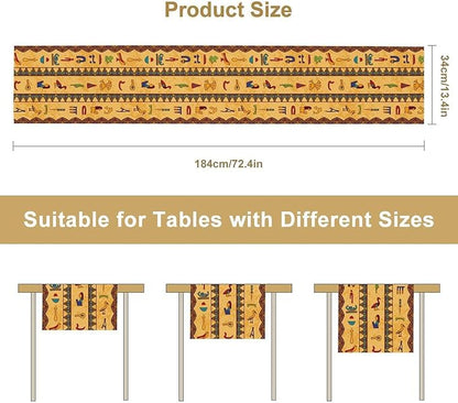Egyptian Table Runner, Colorful Ancient Egyptian Hieroglyphs Floral Geometric Table Runner for Kitchen Family Dining Holiday Party Farmhouse 13x90in