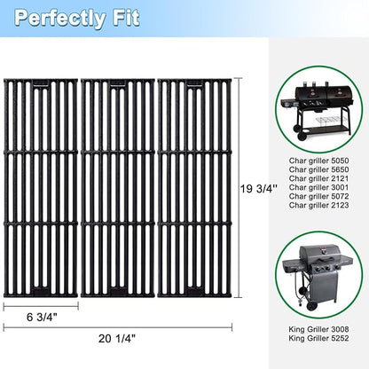 Adviace Grill Parts for Char Griller 5050, 5650, 2121, 3001, 5072, 2123, 2828, 3030, King Griller 3008, 5252, Cast Iron Grill Grates, Heat Plates, Burners, Ignitors for Chargriller Replacement Parts.