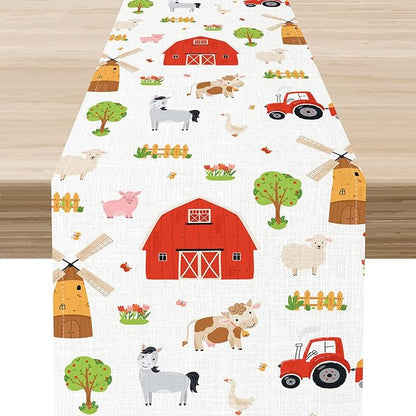 Farm Animals Table Runner, Rustic Farmhouse Cow Pig Rooster Watercolor Coffee Table Center Decor for Home Kitchen Dining Patio Holiday Party Indoor Outdoor Table Decorations, 13"x36" Inch