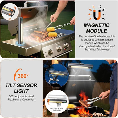 Rechargeable 360° BBQ Grill Light for Outdoor Grilling with Magnetic, IPX5 Waterproof, 2-Level Brightness, USB-C Charging, Portable Grill Accessories, Grilling Gift for Men, Dad, Grill Lights