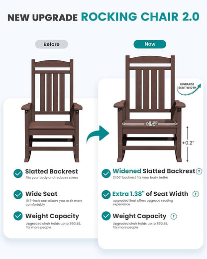 SERWALL Outdoor Rocking Chair Set of 2, Patio Rocking Chair, Coffee | HDPE - Image 4