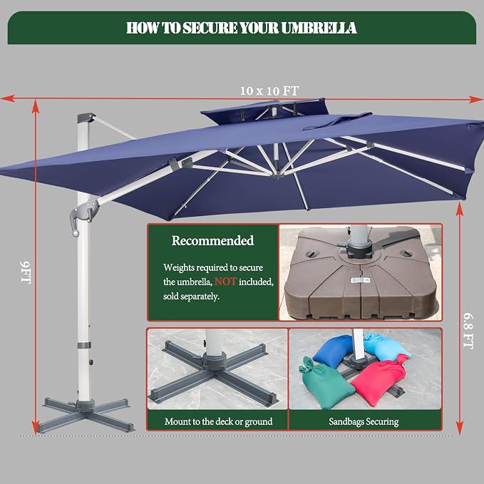 Cantilever Patio Umbrella with Cross Base and Cover Included - Image 5