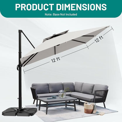 12×12 FT Double-Top Cantilever Patio Umbrella, Light Gray | Square Offset - Image 7