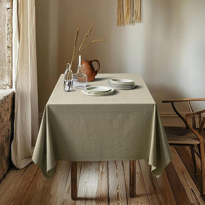 MIULEE Linen Cotton Blend Tablecloth Rectangle, Luxury Waterproof Stain Resistant Durable Farmhouse Oblong Table Cloth for Dining Party Weddings Birthday Events Boho Decor, 52 x 84 inch, Olive Green