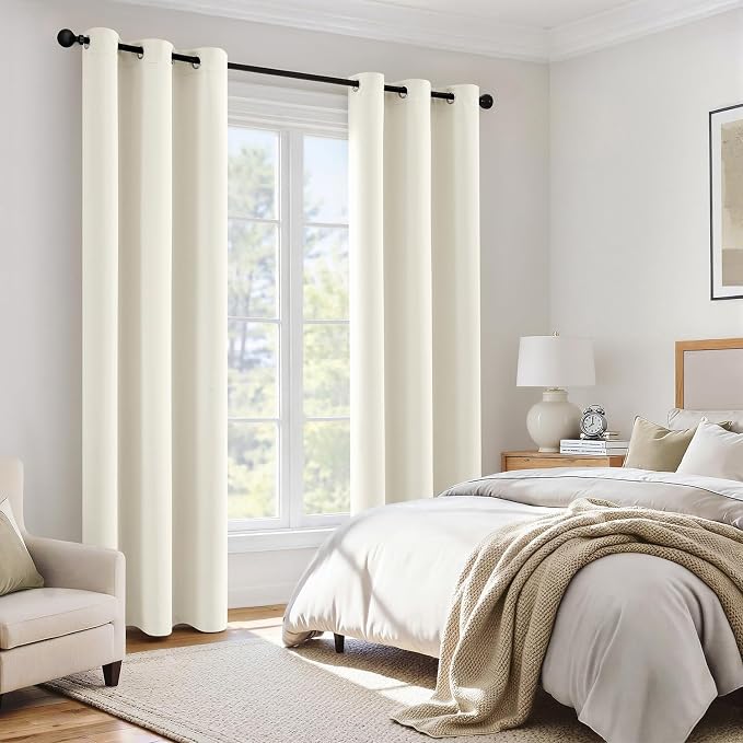 MIULEE Beige White 100% Blackout Curtains - Image 6