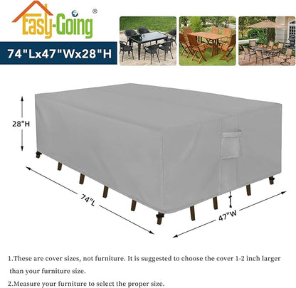 Easy-Going Rectangle Patio Furniture Cover Waterproof Outdoor Dining Table and Chair Cover Anti-UV Outside Sectional Sofa Set Covers (74"L x 47"W x 28"H, Grey)