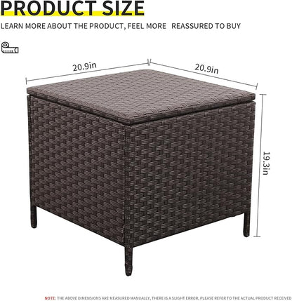 Outdoor Wicker Storage Side Table, Patio Brown PE Rattan End Table with Storage, Square Container for Furniture Covers, Toys, and Gardening Tools