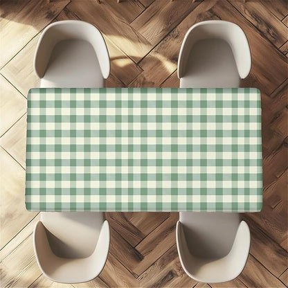 Rectangle Table Cloth Cover Waterproof Elastic Fitted Polyester Fitted Tablecloths for 6 Foot Tables for Indoor,Picnic, Camping, Outdoor （72" x 30"，Green Grid）