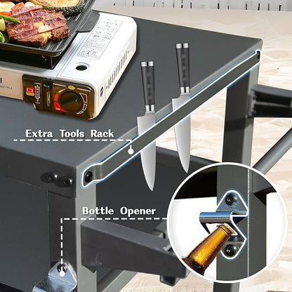 Domi 3-Tier Outdoor BBQ Grill Cart with Lockable Wheels | Portable Pizza Oven Stand & Food Prep Station | Compatible with Blackstone Griddle & Propane Tanks | All-Weather Patio Cooking cente